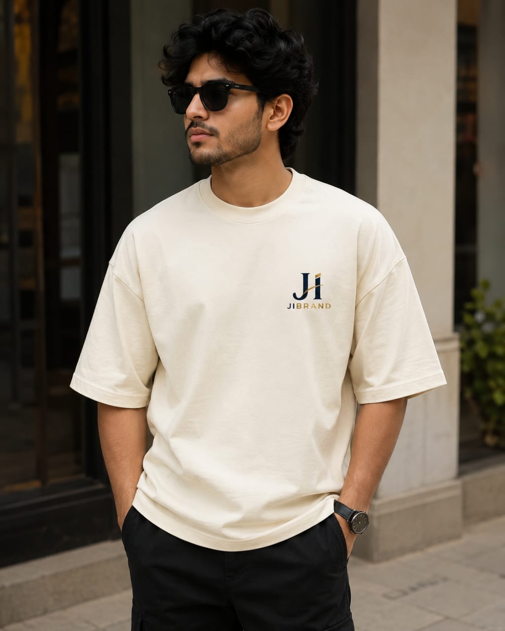 JI BRAND Premium Oversized Drop Shoulder T-Shirt – Cream White