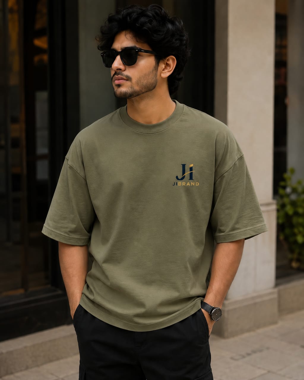 JI BRAND Premium Oversized Drop Shoulder – Olive Green